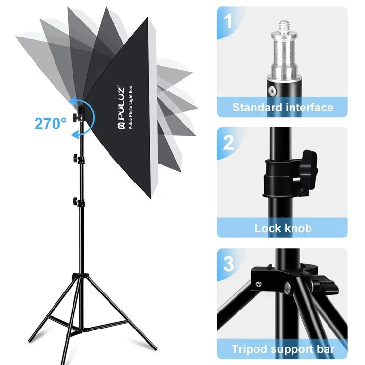 PULUZ PKT3134 2Pcs 50x70cm Softbox + 8x E27 LED Light Bulb + 2 x Tripod Stand Photography Kit Set