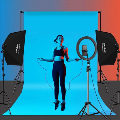 PULUZ PKT3134 2Pcs 50x70cm Softbox + 8x E27 LED Light Bulb + 2 x Tripod Stand Photography Kit Set