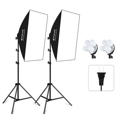 PULUZ PKT3134 2Pcs 50x70cm Softbox + 8x E27 LED Light Bulb + 2 x Tripod Stand Photography Kit Set
