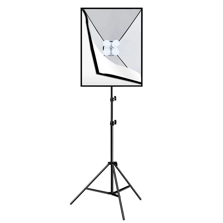 PULUZ PKT3134 2Pcs 50x70cm Softbox + 8x E27 LED Light Bulb + 2 x Tripod Stand Photography Kit Set