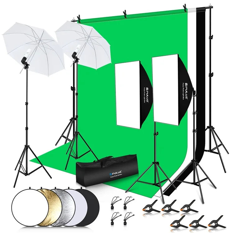 PULUZ PKT3112 Softlight Box Reflector Board Background Cloth Light Stand Photography Kit Set