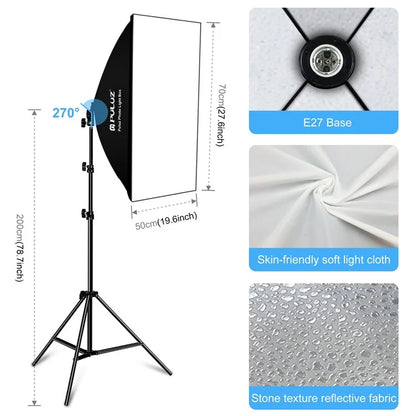 PULUZ PKT3112 Softlight Box Reflector Board Background Cloth Light Stand Photography Kit Set