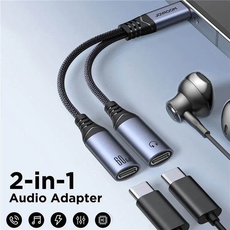 JOYROOM SY-C03 Type-C to Dual Type-C Audio Connector PD 60W Fast Charging Adapter Splitter