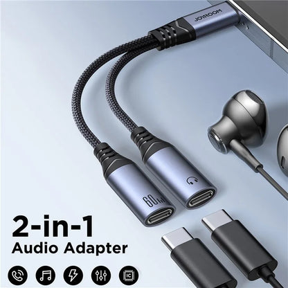 JOYROOM SY-C03 Type-C to Dual Type-C Audio Connector PD 60W Fast Charging Adapter Splitter