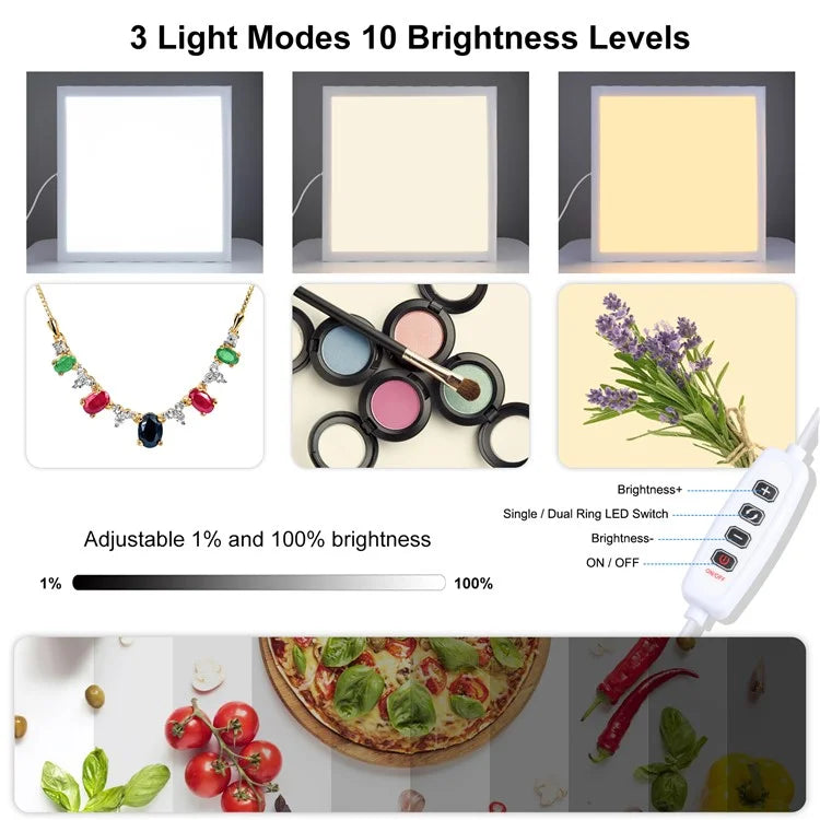 PULUZ PU5138 1200LM 38x38cm LED Photography Shadowless Bottom Light Dimmable Lamp Panel