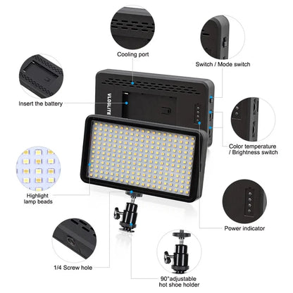 VLOGLITE W228 Portable Photographic Fill Light High-Brightness Video Light with Dual Color Temperature (Battery Not Included)