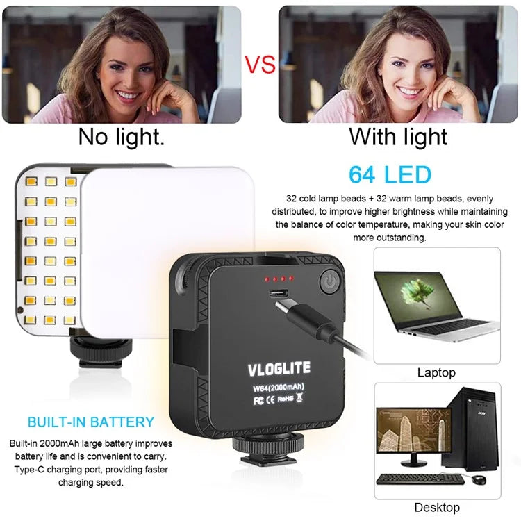 VLOGLITE W64 Dimmable LED Fill Light for Live Broadcast / Video Conference