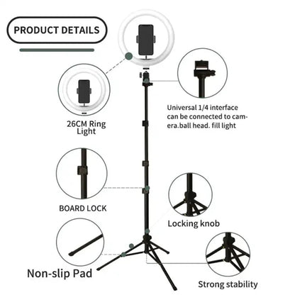 JMARY FM-536A 10-inch Ring Fill Light with Phone Clip + Bluetooth Shutter + Tripod
