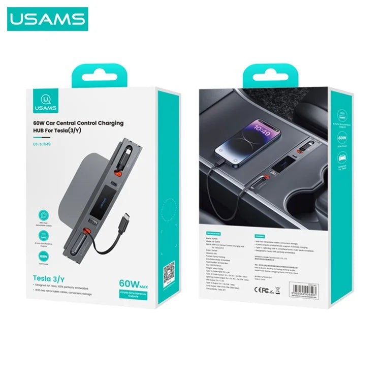 USAMS US-SJ649 For Tesla 3 / Y 60W Car Central Control Charging Hub