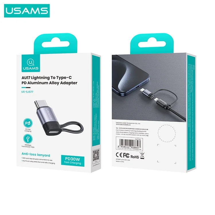USAMS US-SJ677 AU17 PD 30W Charging Adapter Type-C Male to iOS Female Converter