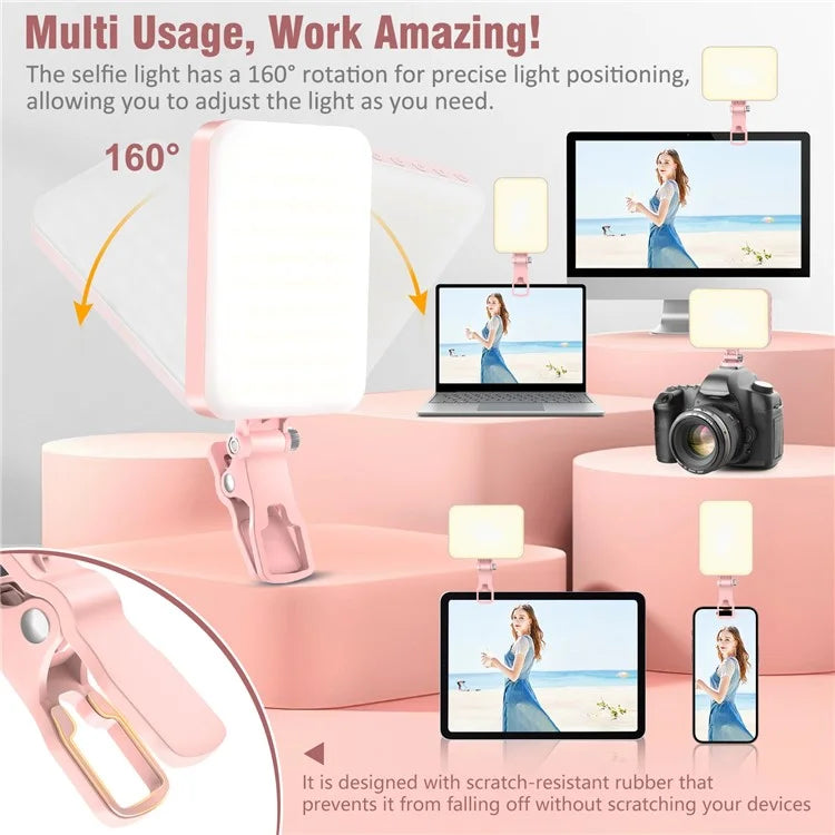 Rechargeable 60-LED Dimmable Fill Light for Mobile Phone  /  Camera  /  ComputerPink