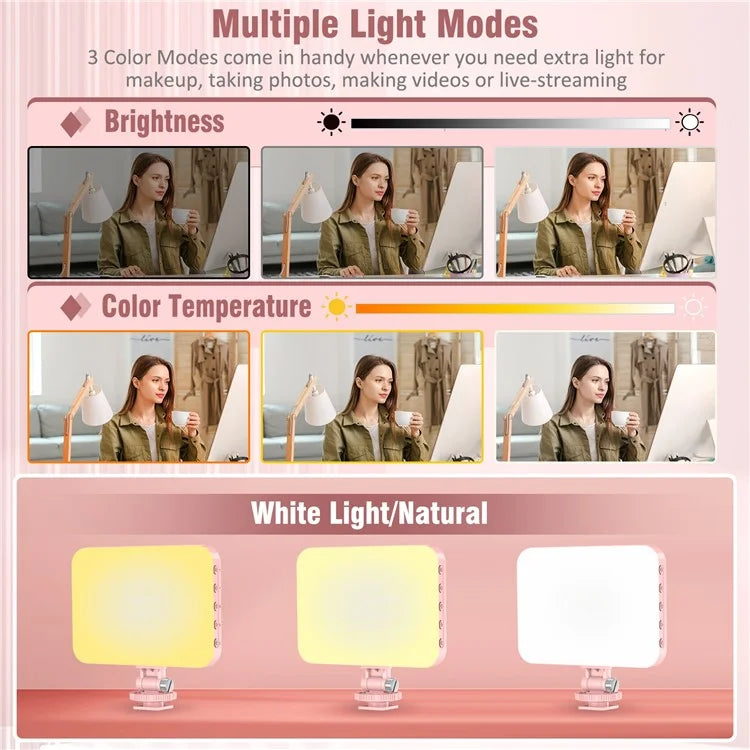 Rechargeable 60-LED Dimmable Fill Light for Mobile Phone  /  Camera  /  ComputerPink
