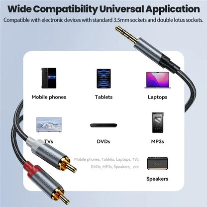 TOOCKI TQ-X41 2m Y Splitter Stereo Audio Adapter Cable 3.5mm Jack to 2RCA Male Cord