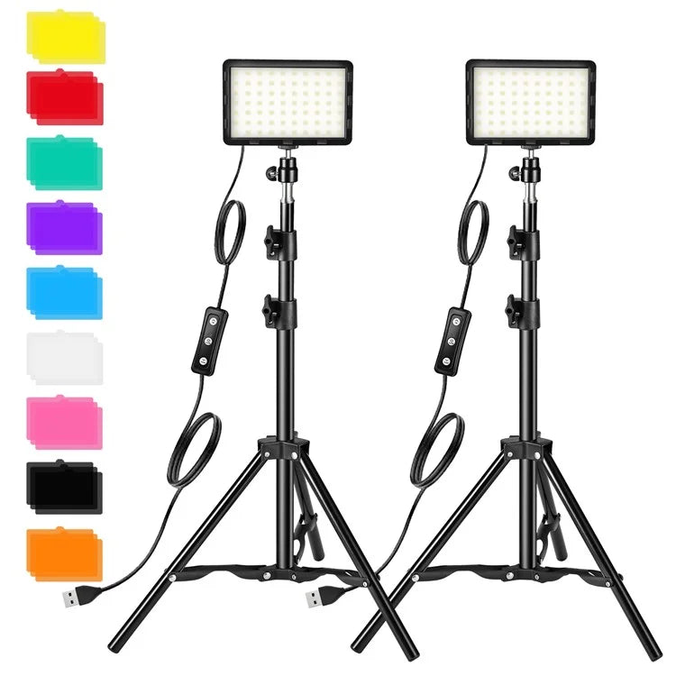 2Pcs / Set Live Broadcast LED Fill Light with Floor Stand and 9 Color Filters