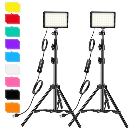 2Pcs / Set Live Broadcast LED Fill Light with Floor Stand and 9 Color Filters