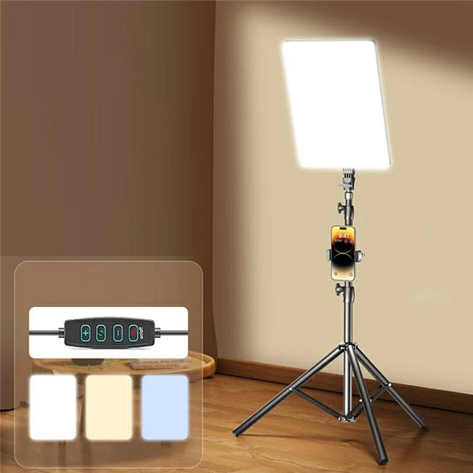 12 inch LED Video Light 2700-6500K Fill Light with Tripod Stand, Phone Holder 240 LED Panel Light