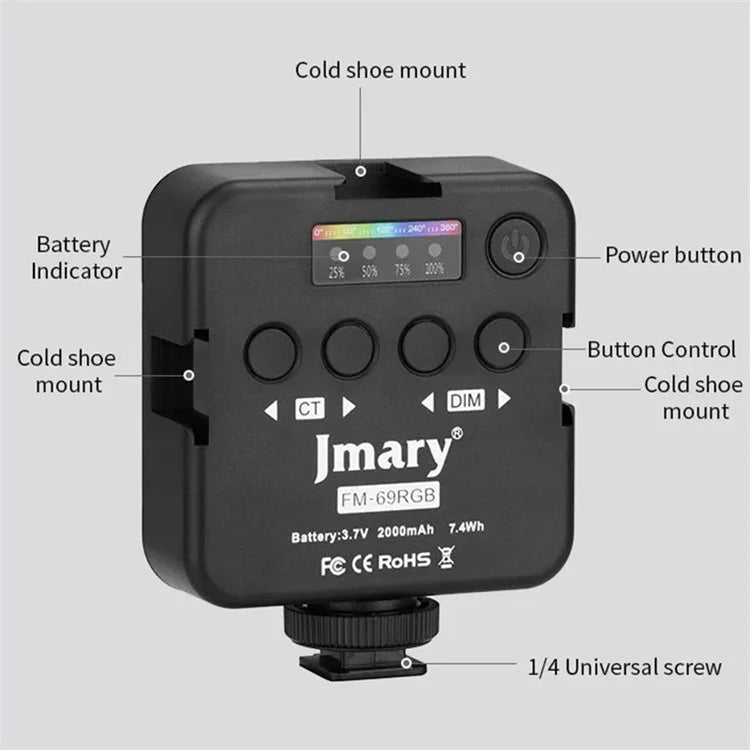 JMARY FM-69RGB Mini RGB Video Light Camera Light Photography Lighting Dimmable Lamp