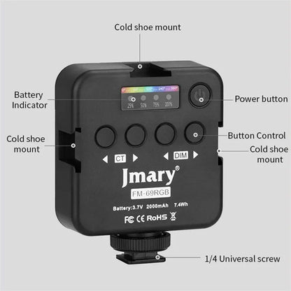 JMARY FM-69RGB Mini RGB Video Light Camera Light Photography Lighting Dimmable Lamp