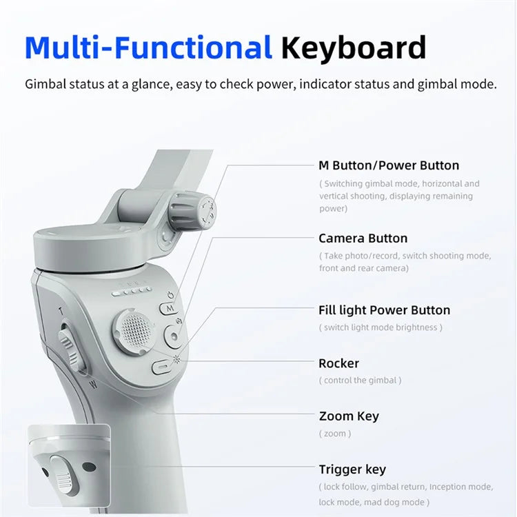 M01 Handheld Gimbal Stabilizer Anti-Shake 3-Axis Cell Phone Stabilizer with Fill Light, Face Follow Photography for Live Streaming