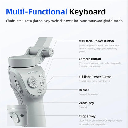 M01 Handheld Gimbal Stabilizer Anti-Shake 3-Axis Cell Phone Stabilizer with Fill Light, Face Follow Photography for Live Streaming