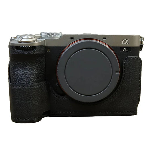 For Sony A7C II / A7CR Camera Bottom Case Retro PU Leather Half Body Cover with Battery Opening