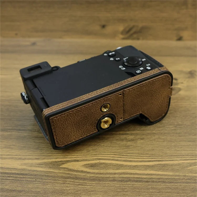 For Sony A7C II / A7CR Camera Bottom Case Retro PU Leather Half Body Cover with Battery Opening