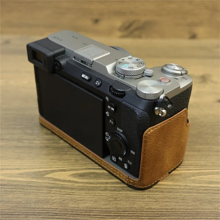 For Sony A7C II / A7CR Camera Bottom Case Retro PU Leather Half Body Cover with Battery Opening