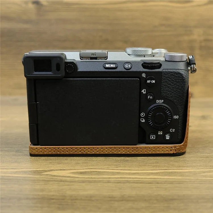 For Sony A7C II / A7CR Camera Bottom Case Retro PU Leather Half Body Cover with Battery Opening