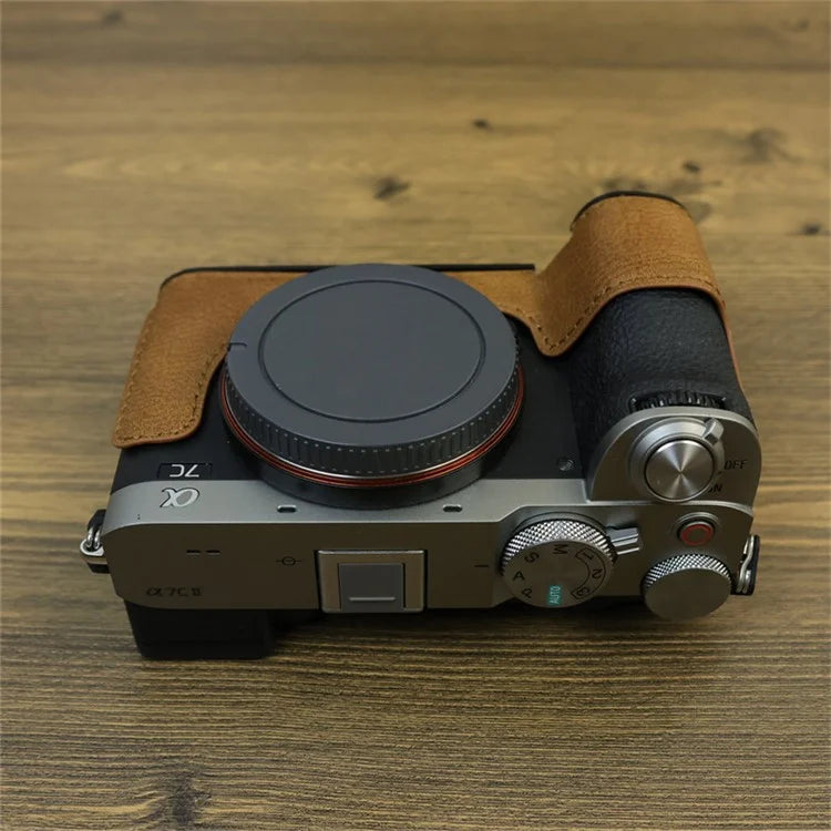 For Sony A7C II / A7CR Camera Bottom Case Retro PU Leather Half Body Cover with Battery Opening