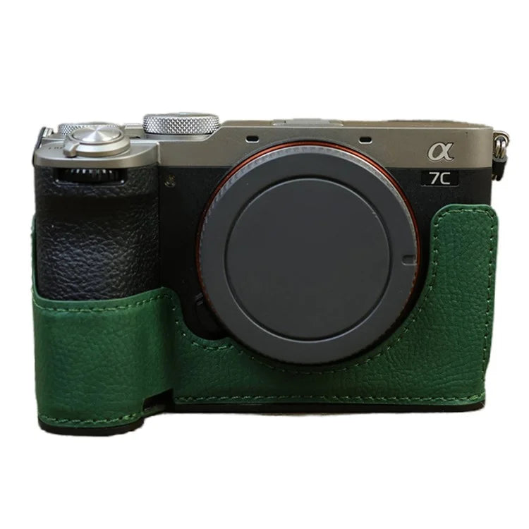 For Sony A7C II / A7CR Camera Bottom Case Retro PU Leather Half Body Cover with Battery Opening