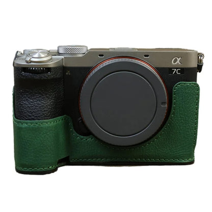 For Sony A7C II / A7CR Camera Bottom Case Retro PU Leather Half Body Cover with Battery Opening