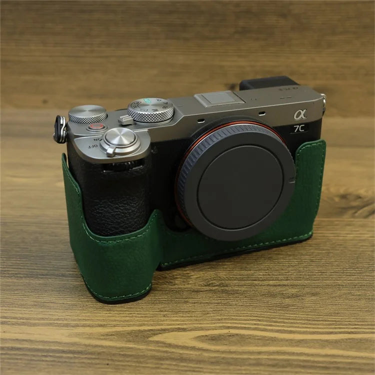 For Sony A7C II / A7CR Camera Bottom Case Retro PU Leather Half Body Cover with Battery Opening