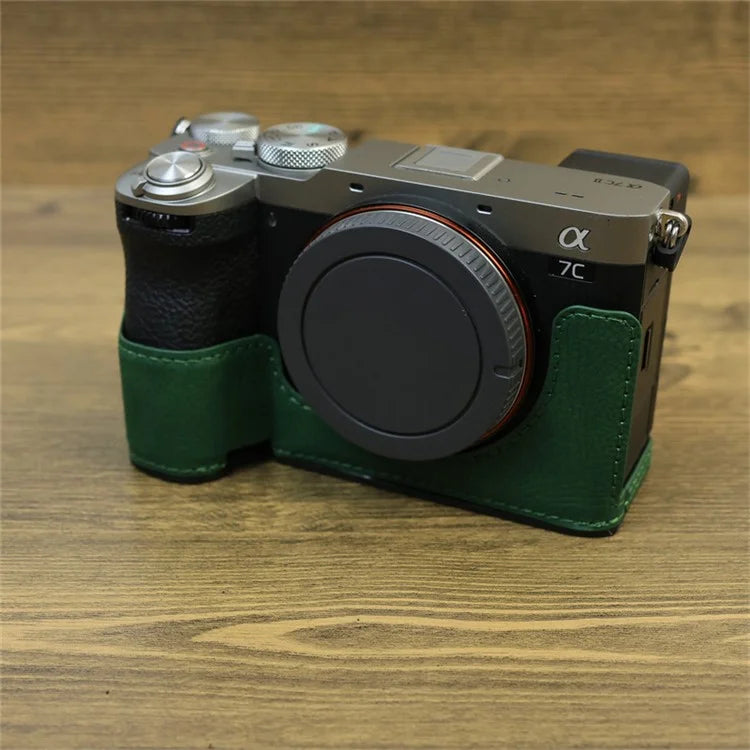 For Sony A7C II / A7CR Camera Bottom Case Retro PU Leather Half Body Cover with Battery Opening