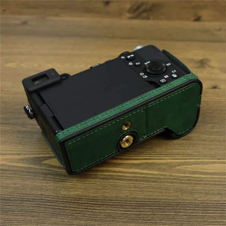 For Sony A7C II / A7CR Camera Bottom Case Retro PU Leather Half Body Cover with Battery Opening