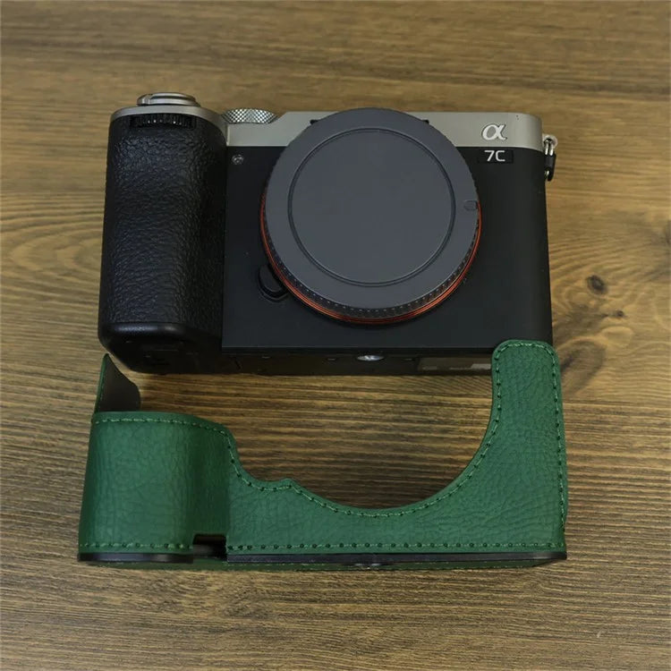 For Sony A7C II / A7CR Camera Bottom Case Retro PU Leather Half Body Cover with Battery Opening