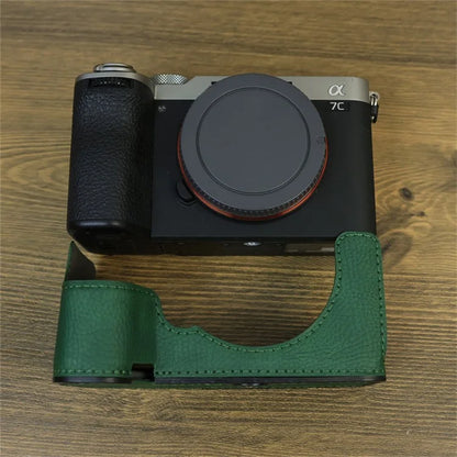 For Sony A7C II / A7CR Camera Bottom Case Retro PU Leather Half Body Cover with Battery Opening