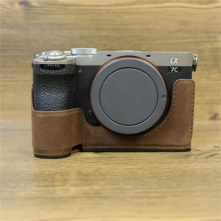 For Sony A7C II / A7CR Camera Bottom Case Genuine Cow Leather Anti-Drop Half Body Cover with Battery Opening