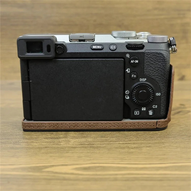 For Sony A7C II / A7CR Camera Bottom Case Genuine Cow Leather Anti-Drop Half Body Cover with Battery Opening