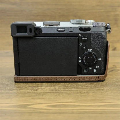 For Sony A7C II / A7CR Camera Bottom Case Genuine Cow Leather Anti-Drop Half Body Cover with Battery Opening