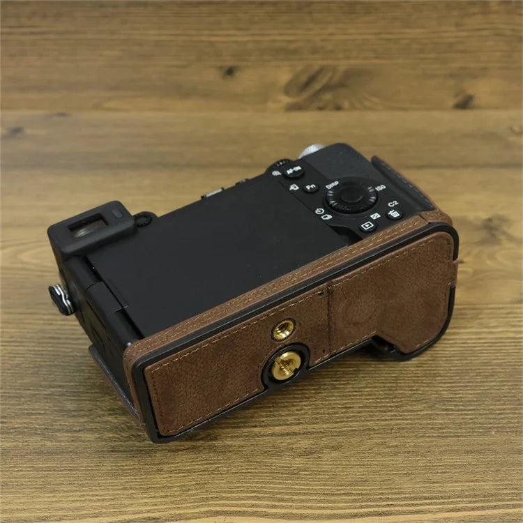 For Sony A7C II / A7CR Camera Bottom Case Genuine Cow Leather Anti-Drop Half Body Cover with Battery Opening