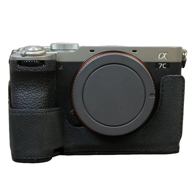 For Sony A7C II / A7CR Camera Bottom Case Genuine Cow Leather Anti-Drop Half Body Cover with Battery Opening