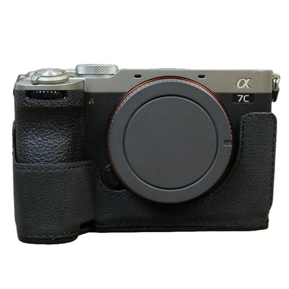 For Sony A7C II / A7CR Camera Bottom Case Genuine Cow Leather Anti-Drop Half Body Cover with Battery Opening