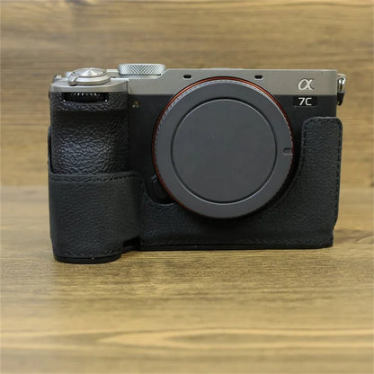 For Sony A7C II / A7CR Camera Bottom Case Genuine Cow Leather Anti-Drop Half Body Cover with Battery Opening