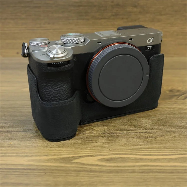 For Sony A7C II / A7CR Camera Bottom Case Genuine Cow Leather Anti-Drop Half Body Cover with Battery Opening