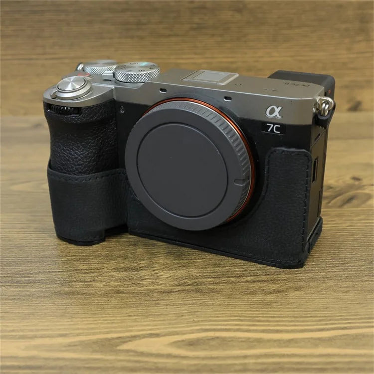 For Sony A7C II / A7CR Camera Bottom Case Genuine Cow Leather Anti-Drop Half Body Cover with Battery Opening