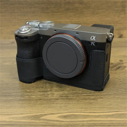 For Sony A7C II / A7CR Camera Bottom Case Genuine Cow Leather Anti-Drop Half Body Cover with Battery Opening