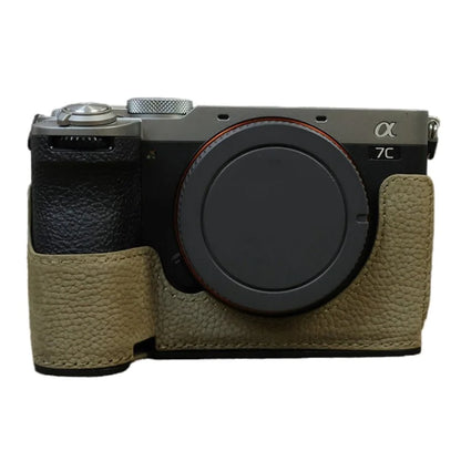 For Sony A7C II / A7CR Camera Bottom Case Genuine Cow Leather Anti-Drop Half Body Cover with Battery Opening