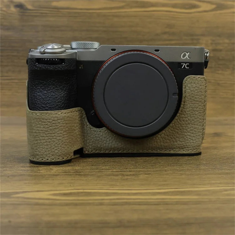 For Sony A7C II / A7CR Camera Bottom Case Genuine Cow Leather Anti-Drop Half Body Cover with Battery Opening