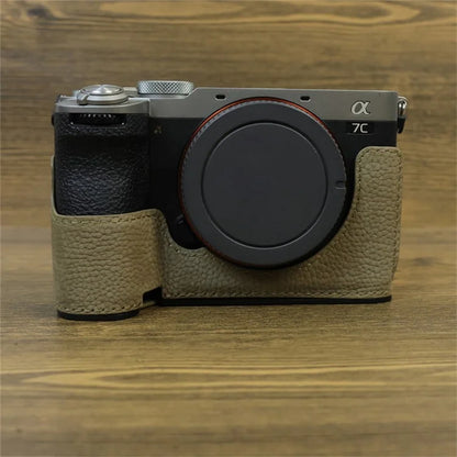 For Sony A7C II / A7CR Camera Bottom Case Genuine Cow Leather Anti-Drop Half Body Cover with Battery Opening
