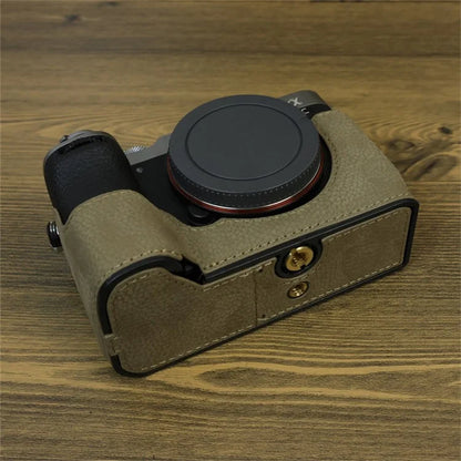 For Sony A7C II / A7CR Camera Bottom Case Genuine Cow Leather Anti-Drop Half Body Cover with Battery Opening